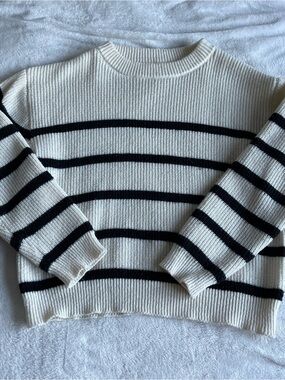 Jon & Anna Cream and Black Striped Crewneck Sweater